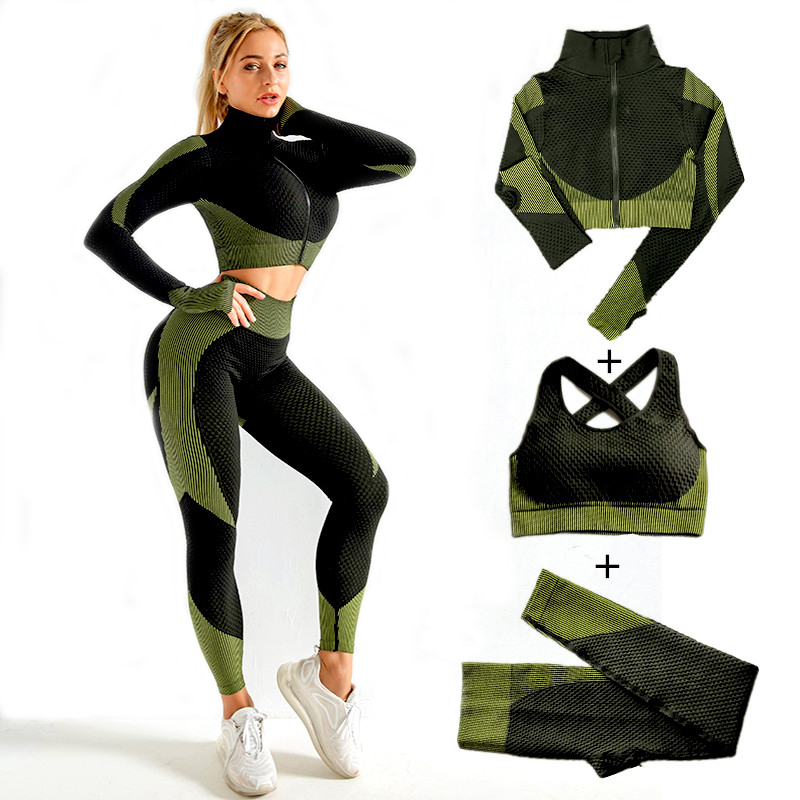 Compression Long Pant - Kadınlar dikişsiz Yoga setleri 2 adet/3